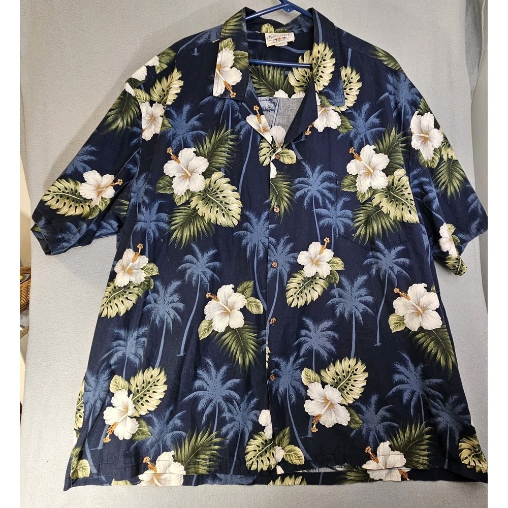 Pacific Legend Mens Floral Hibiscus Palm Hawaiian Shirt 4XL Made In Hawaii USA